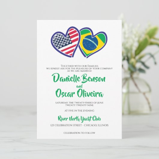 Braziliaans Amerikaans hart vlaggen bruiloft Kaart (Staand voorkant)