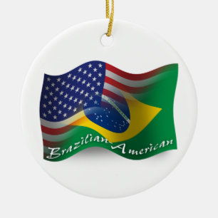 Braziliaans-Amerikaanse golfvlag Keramisch Ornament