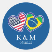 Braziliaans-Amerikaanse Hartvlaggen Ronde Sticker (Voorkant)