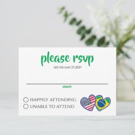 Braziliaans-Amerikaanse hartvlaggen RSVP Kaartje