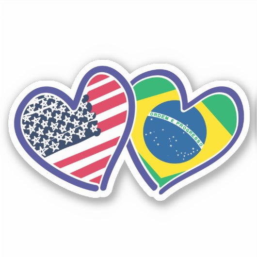 Braziliaans-Amerikaanse hartvlaggen Sticker (Voorkant)