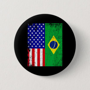 Braziliaans Amerikaanse Vlag _ Half Brazilië Half Ronde Button 5,7 Cm
