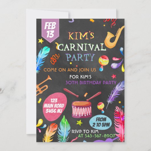 Braziliaans Carnaval Thema Uitnodiging Design (Voorkant)