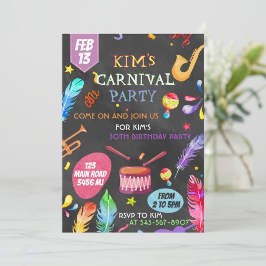 Braziliaans Carnaval Uitnodiging Ontwerp (Staand voorkant)