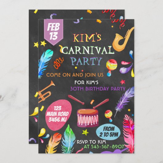 Braziliaans Carnaval Uitnodiging Ontwerp (Voorkant / Achterkant)