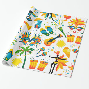 Braziliaans carnavalpatroon met kleurrijke symbole cadeaupapier