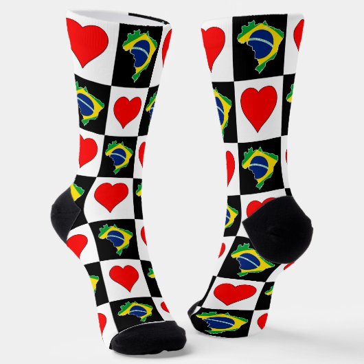 Braziliaans Heart Pattern Braziliaanse nationale v Sokken (Gebogen)