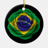 Braziliaans Roos vlag op zwart Keramisch Ornament (Voorkant)