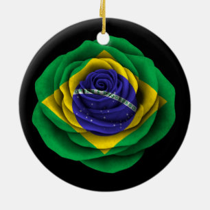 Braziliaans Roos vlag op zwart Keramisch Ornament