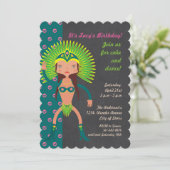 Braziliaans Samba girl Birthday Party uitnodiging (Staand voorkant)