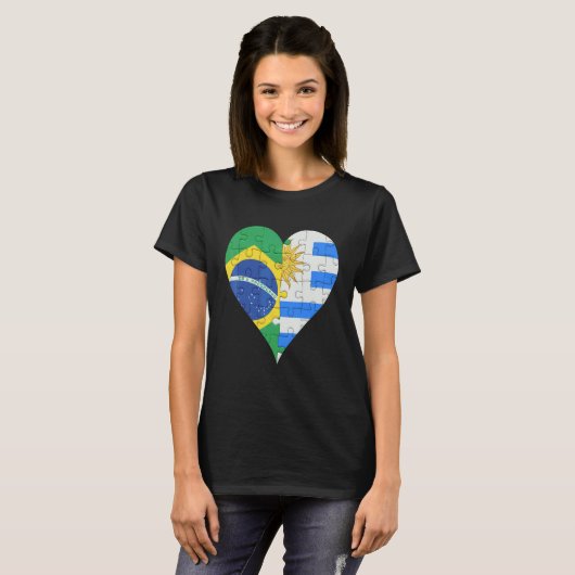 Braziliaans Uraguyan Flag Heart T-shirt (Voorkant volledig)