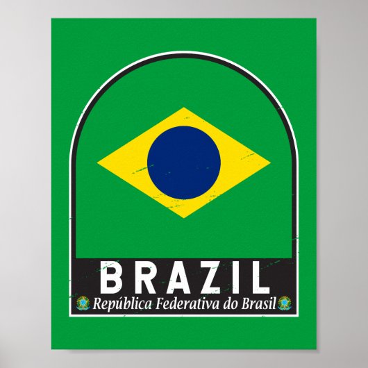 Braziliaans vlagEmbleem Verstoorde Vintage Poster (Voorkant)