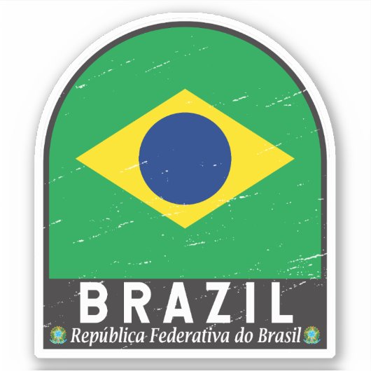 Braziliaans vlagEmbleem Verstoorde Vintage Sticker (Voorkant)