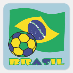 Braziliaans Voetbal en Vlag Brazilië in het Portug Vierkante Sticker