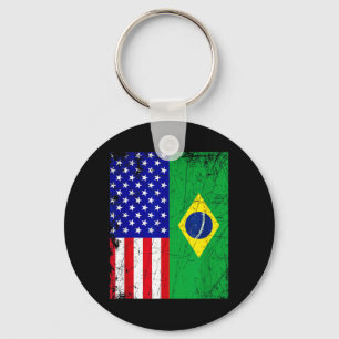 Braziliaanse Amerikaanse Vlag _ Half Brazilië Half Sleutelhanger