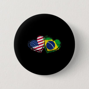 Braziliaanse Amerikaanse Vlag Hart Braziliaans Ame Ronde Button 5,7 Cm
