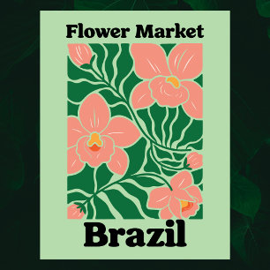 Braziliaanse Bloemenmarkt Perzik Orchidee Tropisch Briefkaart