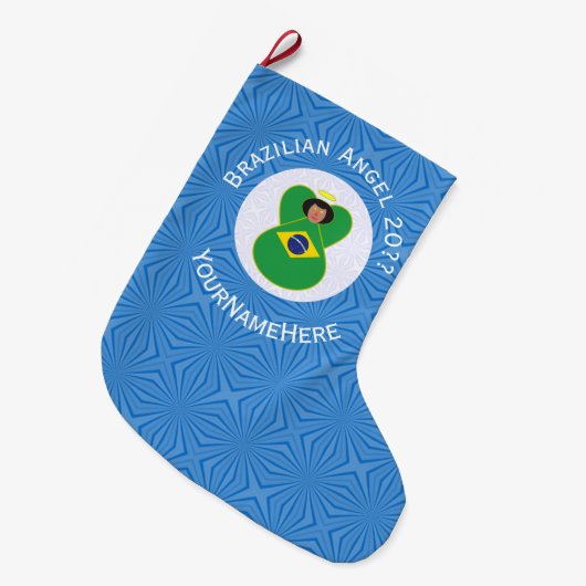 Braziliaanse Chanoeka engel vlag gepersonaliseerd Grote Kerstsok (Voorkant (Hangend))