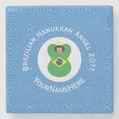 Braziliaanse Chanoeka engel vlag gepersonaliseerd Stenen Onderzetter (Voorkant)