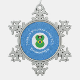 Braziliaanse Chanoeka engel vlag gepersonaliseerd Tin Sneeuwvlok Ornament