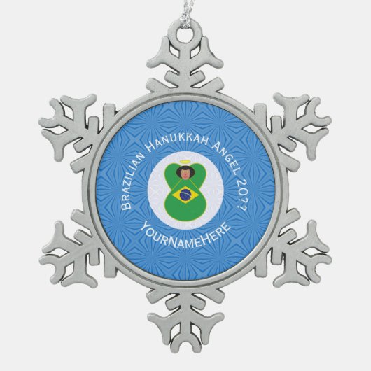 Braziliaanse Chanoeka engel vlag gepersonaliseerd Tin Sneeuwvlok Ornament (Voorkant)