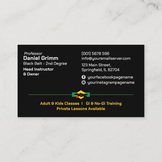 Braziliaanse Jiu-Jitsu Academy Instructeur Visitekaartje (Achterkant)