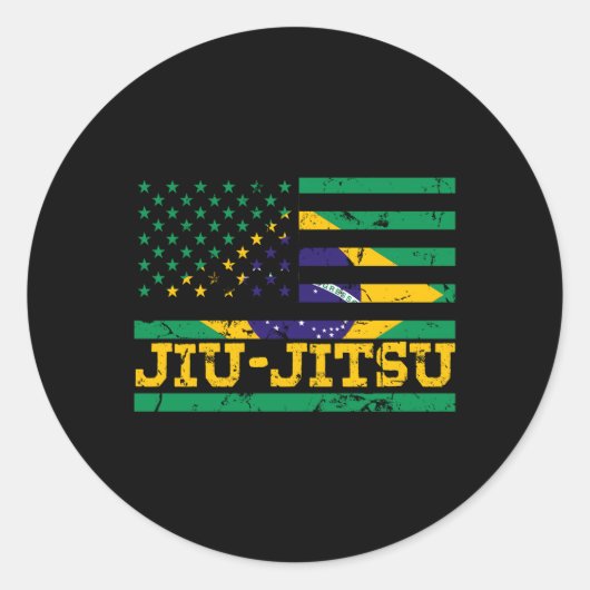 Braziliaanse Jiu Jitsu Amerikaanse vlag Amerikaans Ronde Sticker (Voorkant)