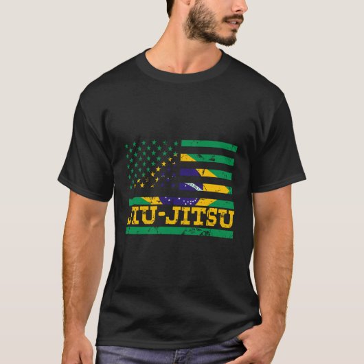 Braziliaanse Jiu Jitsu Amerikaanse vlag Amerikaans T-shirt (Voorkant)