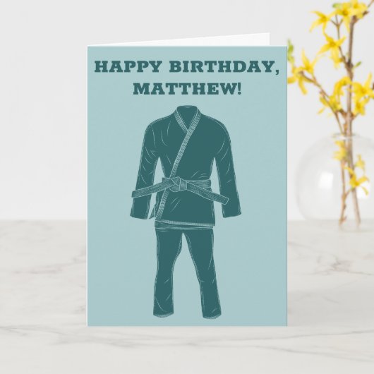 Braziliaanse Jiu Jitsu BJJ Gi Persoonlijk Birthday Kaart (Gele Bloem)