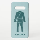 Braziliaanse Jiu Jitsu BJJ Gi Uniform Personalized Samsung Galaxy S10  Hoesje<br><div class="desc">Show van je liefde voor de Braziliaanse Jiu Jitsu of BJJ met deze persoonlijke telefoonzaak. Dit hoesje is voorzien van een afbeelding van een BJJ-gi of een uniform blauwgroen tegen een lichtblauwe achtergrond en is klaar om gepersonaliseerd te worden met een naam hieronder in overeenkomende blauwgroen letters.</div>
