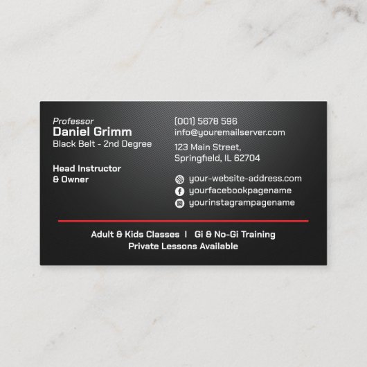 Braziliaanse Jiu-Jitsu instructeur Visitekaartje (Achterkant)