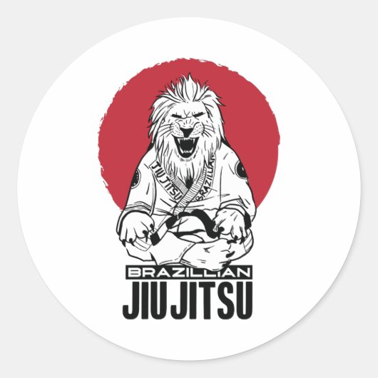 Braziliaanse Jiu Jitsu Lion Red Sunset Ronde Sticker (Voorkant)