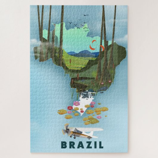 Braziliaanse kaart Illustratieve reisposter Legpuzzel (Verticaal)