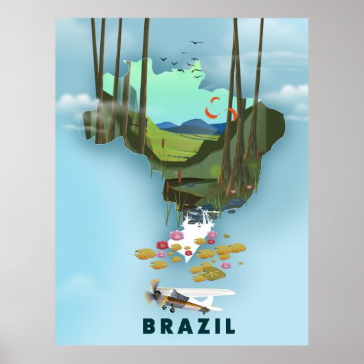 Braziliaanse kaart Illustratieve reisposter Poster (Voorkant)