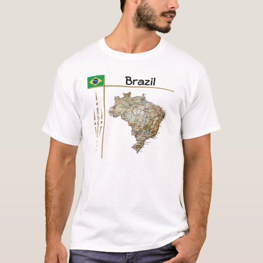 Braziliaanse kaart + vlag + titel T-shirt (Voorkant)