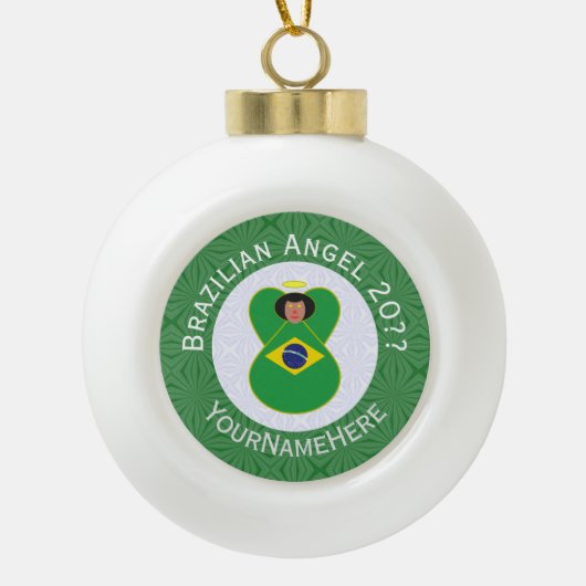 Braziliaanse kerst engel vlag gepersonaliseerd keramische bal ornament (Voorkant)