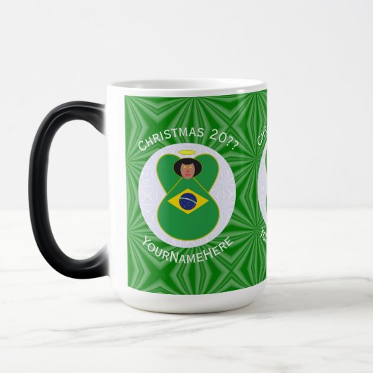 Braziliaanse kerst engel vlag gepersonaliseerd magische mok (Links)