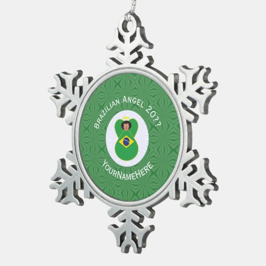 Braziliaanse kerst engel vlag gepersonaliseerd tin sneeuwvlok ornament (Rechts)