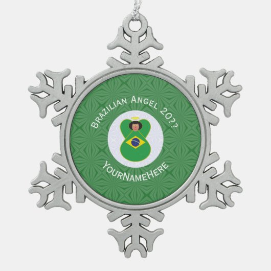 Braziliaanse kerst engel vlag gepersonaliseerd tin sneeuwvlok ornament (Voorkant)