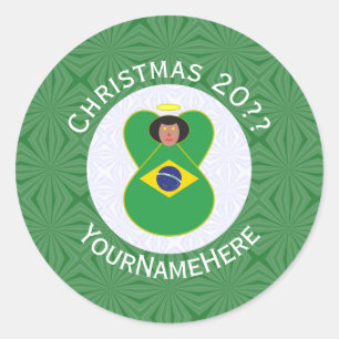 Braziliaanse Kerstengel Vlag Persoonlijk  Ronde Sticker