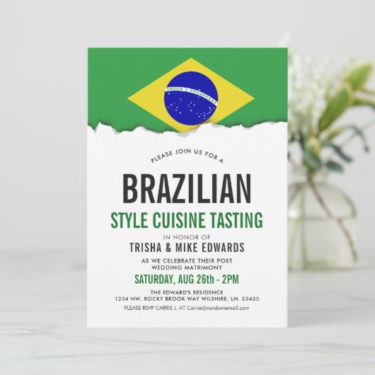 Braziliaanse keuken | Party Flag Witte Uitnodiging (Staand voorkant)