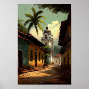 Braziliaanse koloniale villa, palmwandkunst Poster