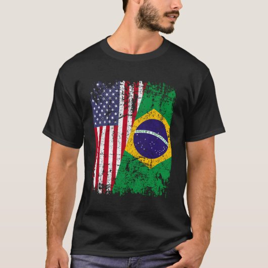 Braziliaanse Roots Half Amerikaanse vlag Brazilië T-shirt (Voorkant)