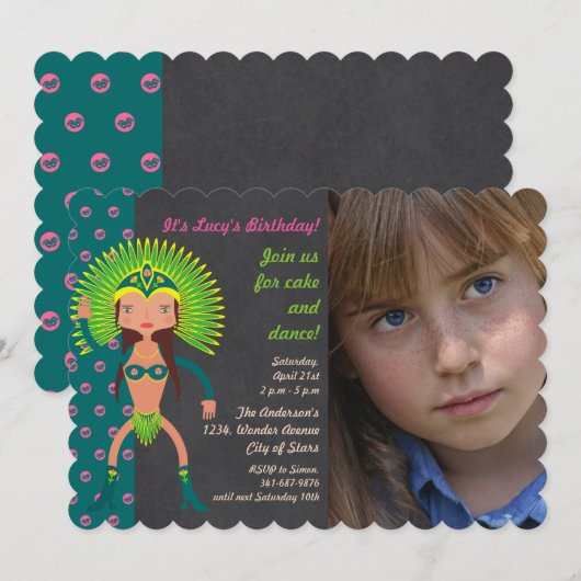 Braziliaanse Samba Birthday Party fotouitnodiging Kaart (Voorkant / Achterkant)