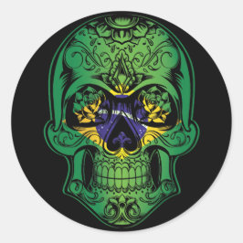 Braziliaanse schedel en Rozen vlag Ronde Sticker