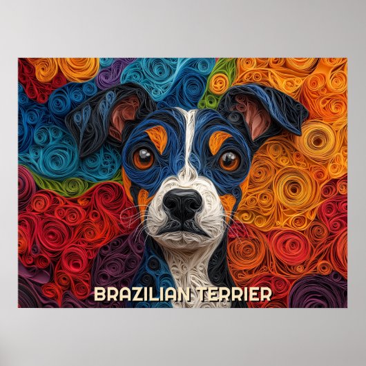 Braziliaanse Terrier Paper Quilling Art Dog Portre Poster (Voorkant)