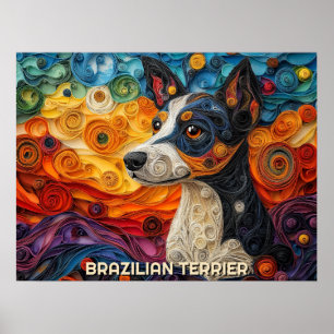 Braziliaanse Terrier Paper Quilling Art Dog Portre Poster