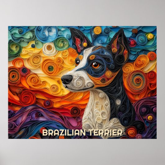 Braziliaanse Terrier Paper Quilling Art Dog Portre Poster (Voorkant)