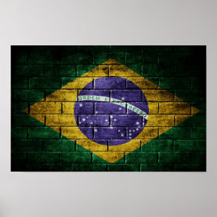 Braziliaanse vlag aan wand poster