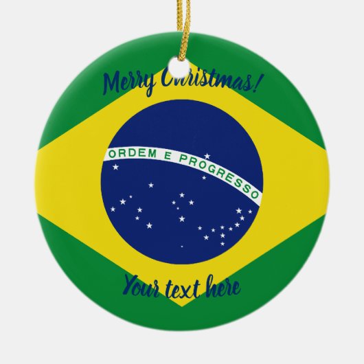 Braziliaanse vlag aangepaste kerstboomfoto keramisch ornament (Voorkant)